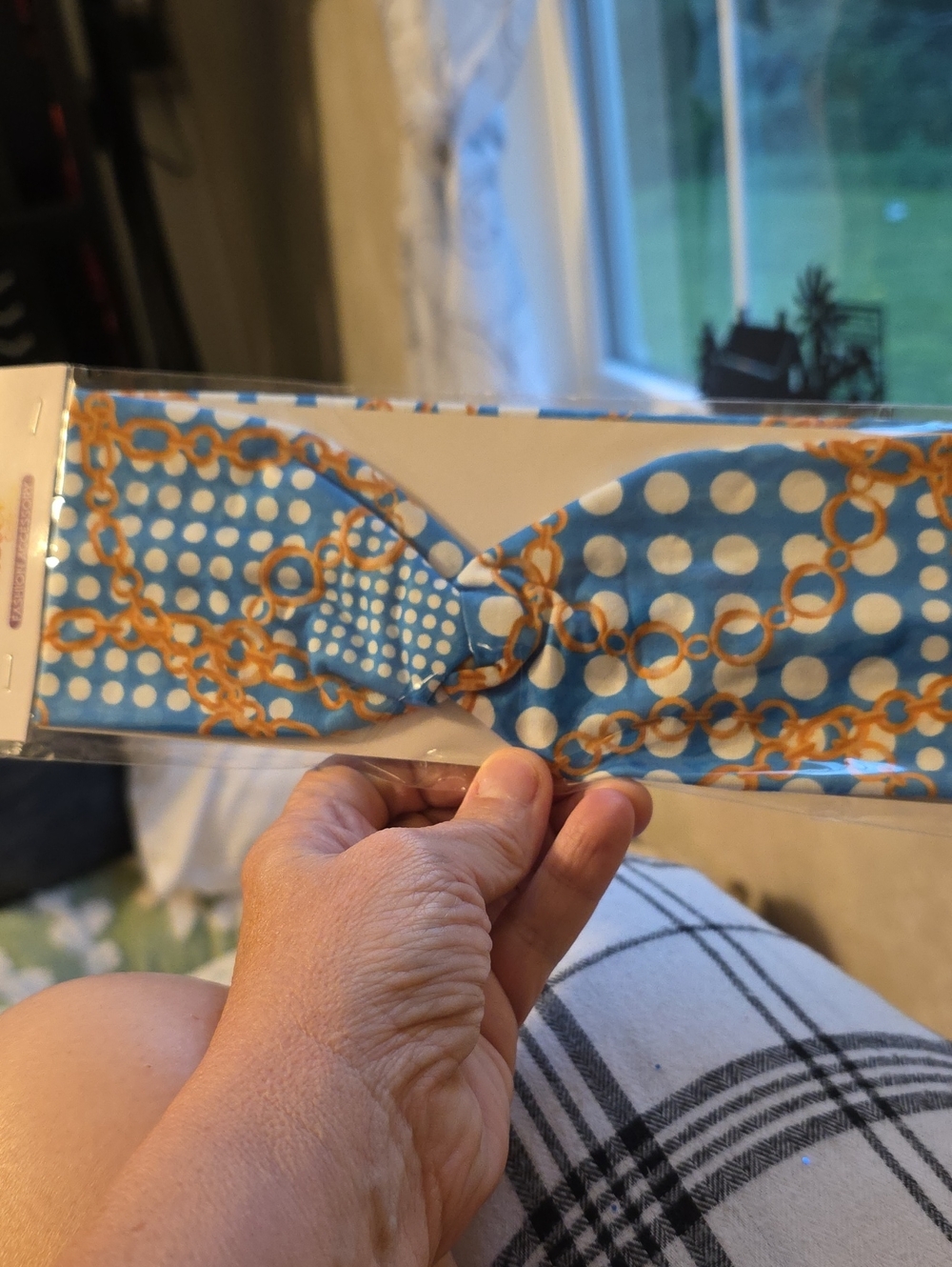 Blue Polka Dot & Chain Print Headband